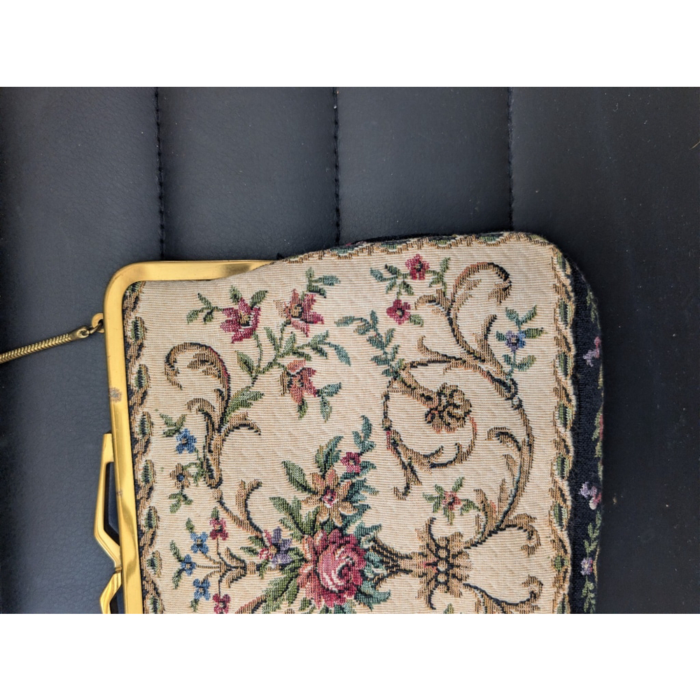VINTAGE TAPESTRY PURSE Made in West Germany Floral Multicolor Gold Tone Chain - Picture 16 of 16
